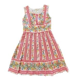 Vintage 1970s Betty Barclay sleeveless floral print dress pleated skirt lined